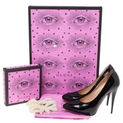 Pre Owned Gucci Black Patent Leather Elaisa Removable Faux Pearl Bow Accents Pumps Size 40