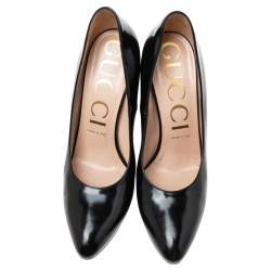 Pre Owned Gucci Black Patent Leather Elaisa Removable Faux Pearl Bow Accents Pumps Size 40