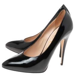Pre Owned Gucci Black Patent Leather Elaisa Removable Faux Pearl Bow Accents Pumps Size 40