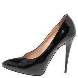 Pre Owned Gucci Black Patent Leather Elaisa Removable Faux Pearl Bow Accents Pumps Size 40