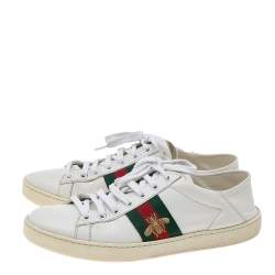 Pre Owned حذاء رياضي غوتشي أيس ويب جلد أبيض عنق منخفض مقاس 37.5