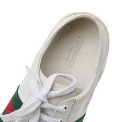 Pre Owned حذاء رياضي غوتشي أيس ويب جلد أبيض عنق منخفض مقاس 37.5