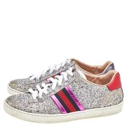 Gucci Silver Glitter Ace Wed Low Top Sneakers Size 37