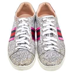 Gucci Silver Glitter Ace Wed Low Top Sneakers Size 37