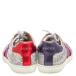 Gucci Silver Glitter Ace Wed Low Top Sneakers Size 37