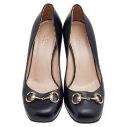 مملوكة مسبقًا Gucci Black Leather Horsebit Block Heel Pumps Size 37
