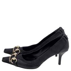 Pre Owned Gucci Black GG Canvas And Leather Horsebit Pumps Size 37.5