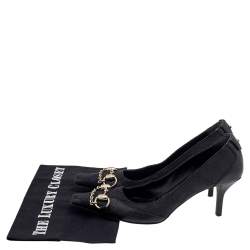 Pre Owned Gucci Black GG Canvas And Leather Horsebit Pumps Size 37.5