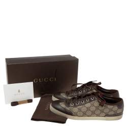 Pre Owned حذاء رياضي غوتشي بارشيلونا جلد وكانفاس جي جي بني عنق منخفض مقاس 40