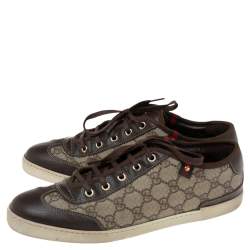 Pre Owned حذاء رياضي غوتشي بارشيلونا جلد وكانفاس جي جي بني عنق منخفض مقاس 40