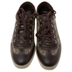 Pre Owned حذاء رياضي غوتشي بارشيلونا جلد وكانفاس جي جي بني عنق منخفض مقاس 40