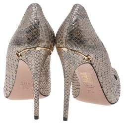 Gucci Metallic Grey Python Horsebit Pointed Toe Pumps Size 37.5