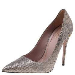Gucci Metallic Grey Python Horsebit Pointed Toe Pumps Size 37.5