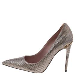 Gucci Metallic Grey Python Horsebit Pointed Toe Pumps Size 37.5