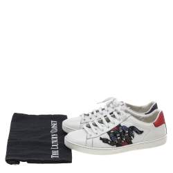 Gucci White Leather Ace Snake Embellished Low Top Sneakers Size 37.5