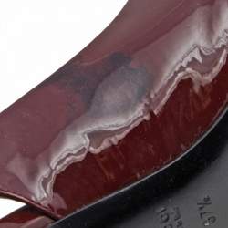 Pre Owned Gucci Burgundy Patent Leather Peep Toe Slingback Sandals Size 37.5