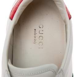 مملوكة مسبقًا حذاء رياضي غوتشي ايس جلد أبيض مطرز نحلة منخفض من أعلى مقاس 35.5