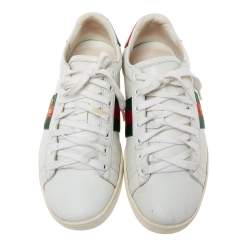 مملوكة مسبقًا حذاء رياضي غوتشي ايس جلد أبيض مطرز نحلة منخفض من أعلى مقاس 35.5