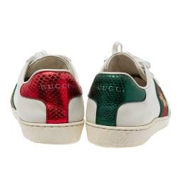 مملوكة مسبقًا حذاء رياضي غوتشي ايس جلد أبيض مطرز نحلة منخفض من أعلى مقاس 35.5