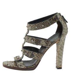 Gucci Two Tone Studded Python Sigourney Cage Sandals Size 37