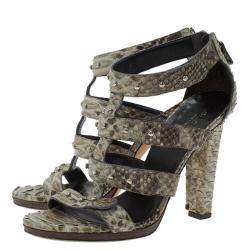 Gucci Two Tone Studded Python Sigourney Cage Sandals Size 37