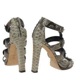 Gucci Two Tone Studded Python Sigourney Cage Sandals Size 37