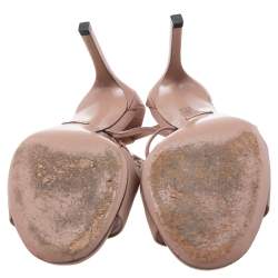 Pre Owned Gucci Dusty Pink Leather Crystal Embellished Interlocking G Sandals Size 37.5