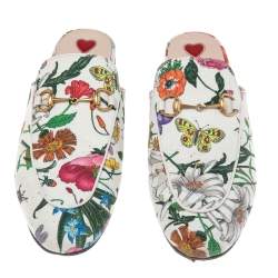 مملوكة مسبقًا صندل سلايد غوتشي برينستاون هورسبيت كانفاس متعدد الألوان مقاس 38.5