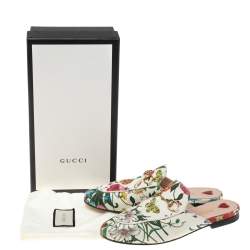 مملوكة مسبقًا صندل سلايد غوتشي برينستاون هورسبيت كانفاس متعدد الألوان مقاس 38.5