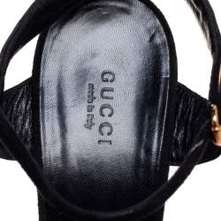 Gucci Black/Gold Suede Kelly Knot Ankle-Strap Platform Sandals Size 40