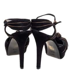 Gucci Black/Gold Suede Kelly Knot Ankle-Strap Platform Sandals Size 40