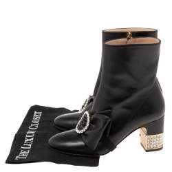 Pre Owned Gucci Black Leather Bow Ankle Boots Size 37