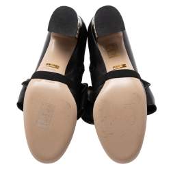 Pre Owned Gucci Black Leather Bow Ankle Boots Size 37