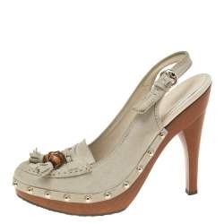 Gucci Grey Suede Platform Slingback Sandals Size 39.5