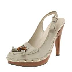 Gucci Grey Suede Platform Slingback Sandals Size 39.5