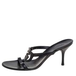 Pre Owned صندل سلايد غوتشي جلد أسود مزين جي جي متداخل مقاس 39.5