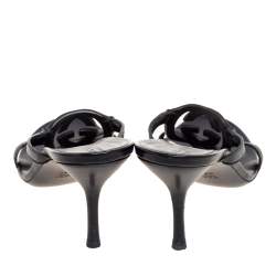 Pre Owned صندل سلايد غوتشي جلد أسود مزين جي جي متداخل مقاس 39.5