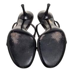 Pre Owned صندل سلايد غوتشي جلد أسود مزين جي جي متداخل مقاس 39.5