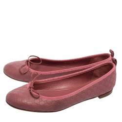 Pre Owned Gucci Pink Microguccissima Leather Bow Detail Ballet Flats 40