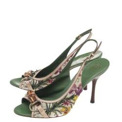 مملوكة مسبقًا Gucci Multicolor Floral Print Canvas Horsebit Embellished Slingback Sandals Size 41