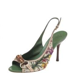 مملوكة مسبقًا Gucci Multicolor Floral Print Canvas Horsebit Embellished Slingback Sandals Size 41