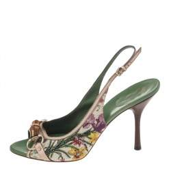 مملوكة مسبقًا Gucci Multicolor Floral Print Canvas Horsebit Embellished Slingback Sandals Size 41