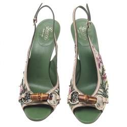 مملوكة مسبقًا Gucci Multicolor Floral Print Canvas Horsebit Embellished Slingback Sandals Size 41