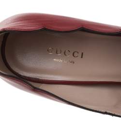 مملوكة مسبقًا Gucci Red Leather Willow Faux Pearl Embellished Block Heel Pumps Size 38