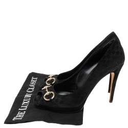 Pre Owned Gucci Black Microguccissima Suede Horsebit Peep-Toe Pumps Size 40.5