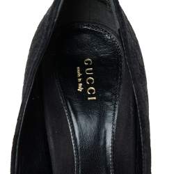 Pre Owned Gucci Black Microguccissima Suede Horsebit Peep-Toe Pumps Size 40.5