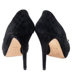 Pre Owned Gucci Black Microguccissima Suede Horsebit Peep-Toe Pumps Size 40.5