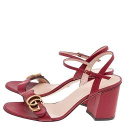 مملوكة مسبقًا Gucci Red Leather GG Block Heel Ankle Strap Sandals Size 39