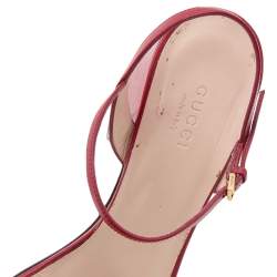 مملوكة مسبقًا Gucci Red Leather GG Block Heel Ankle Strap Sandals Size 39