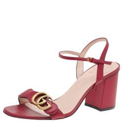 مملوكة مسبقًا Gucci Red Leather GG Block Heel Ankle Strap Sandals Size 39